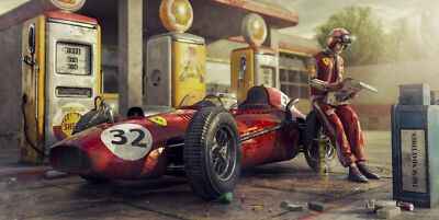 AWESOME FERRARI RACE CAR  DRIVER RESTING AFTER VICTORY 