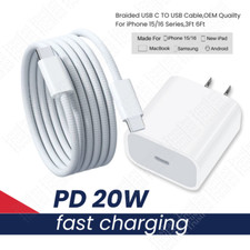 For iPhone 15 16 Pro 15 Plus USB-C To USB C Braided Cord 20W PD Fast Charger Lot