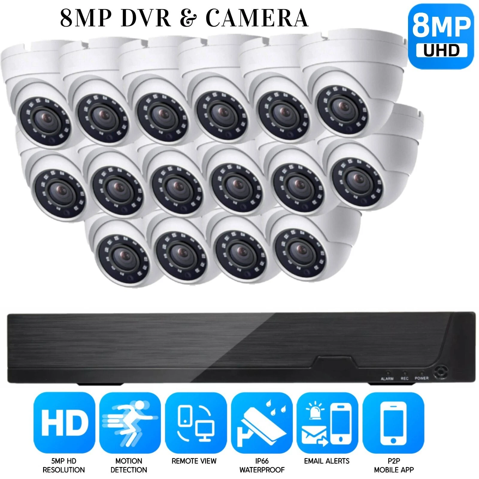 8MP CCTV CAMERA SYSTEM 4/8/16 CHANNEL DVR OUTDOOR NIGHT VISION HOME SECURITY KIT - Picture 1 of 42