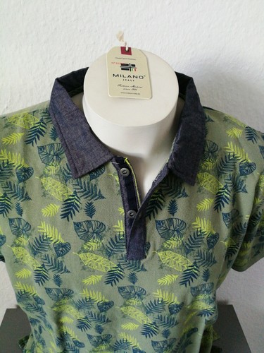 Polo camisa polo Milano Italia talla L 52 verde oliva floral - Imagen 2 de 4