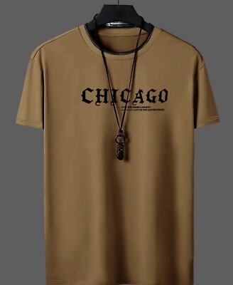 CHICAGO Print Men's Casual Sports Short Sleeve Crew Neck T-shirt, Summer Outdoor