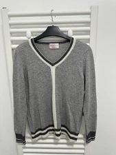 Viento Donna Fine Knit Jumper Grey V Neck  Merino Wool Cashmere Blend Size 8