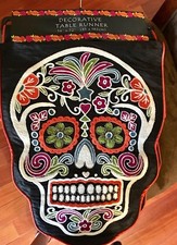 New Halloween Dia de los Muertos Day of the Dead Skull Table Runner 14" x 72"