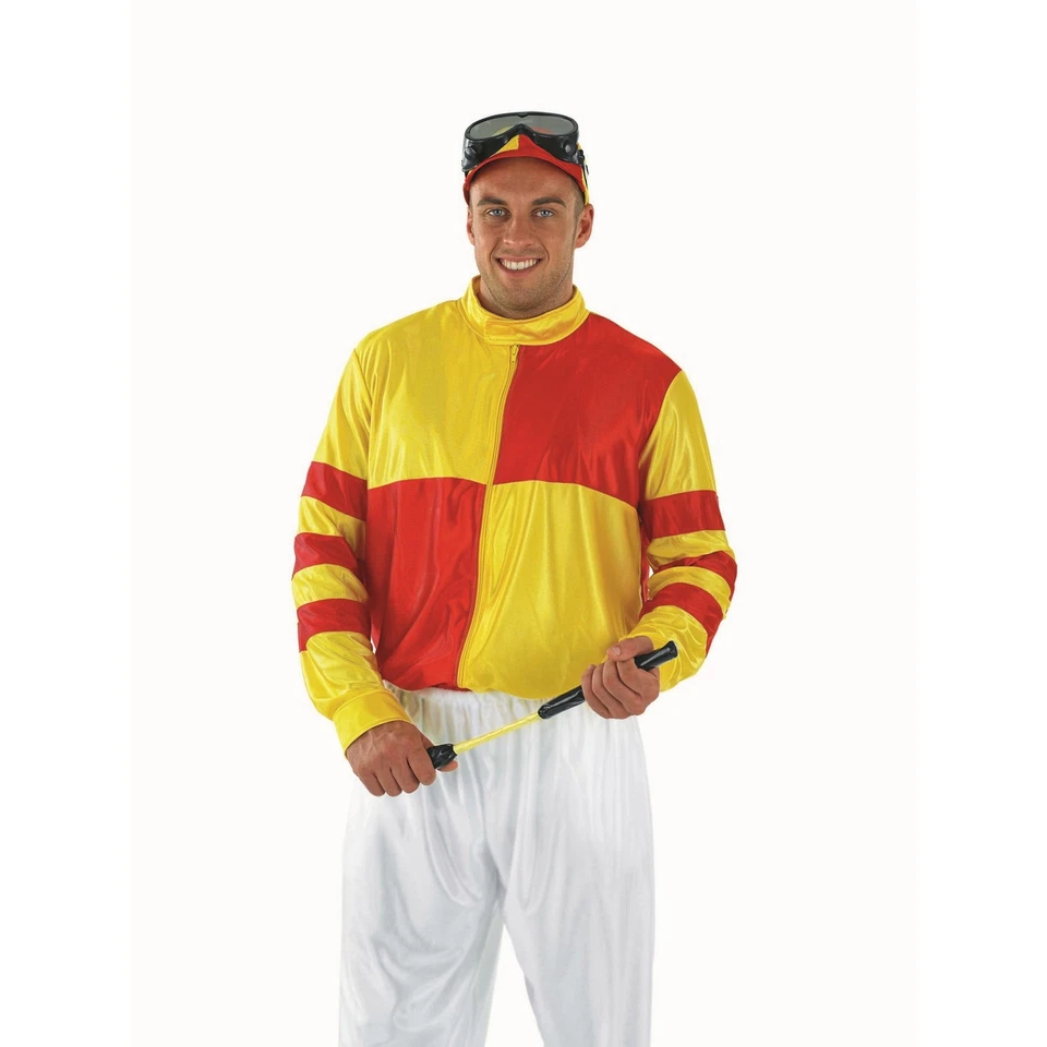 Disfraz de jinete de carreras de caballos para hombre rojo y amarillo traje Derby S - XL Foto 3 de 4