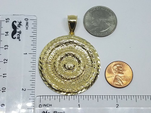 GOLd Aztec pendant Azteca calendar 10k SOLID REAL necklace diamond cut 2.25" - Picture 8 of 11