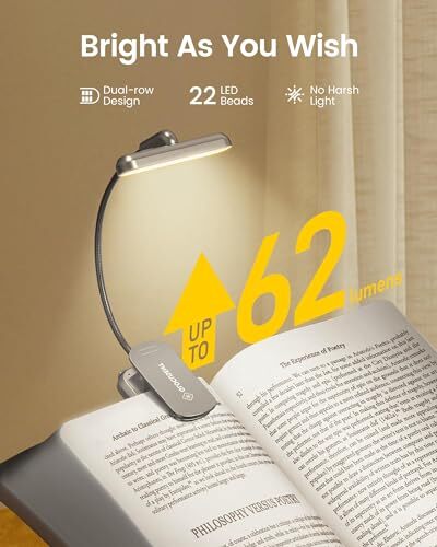 Glocusent Rotatable Book Light for Reading at Night, Bright 22LEDs with 3 Gray - Picture 2 of 6