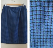 Vintage 80's Pendleton Deadstock Blue Wool Windowpane Plaid Skirt M 30"W
