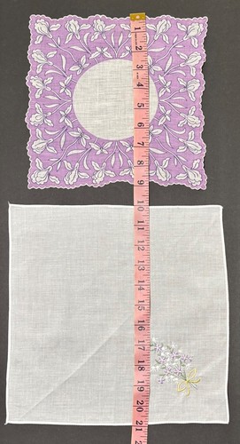 4 lila Lavendel Taschentücher Taschentücher Vintage Blumenstickerei überbacken LESEN - Bild 12 von 14