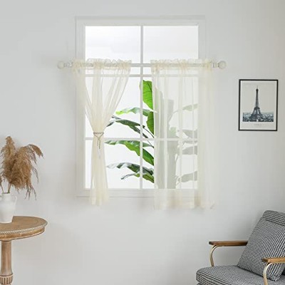 Window Sheer Curtains, Each 2 Panels Sheer Curtain Basic Rod W42 x L45 Beige