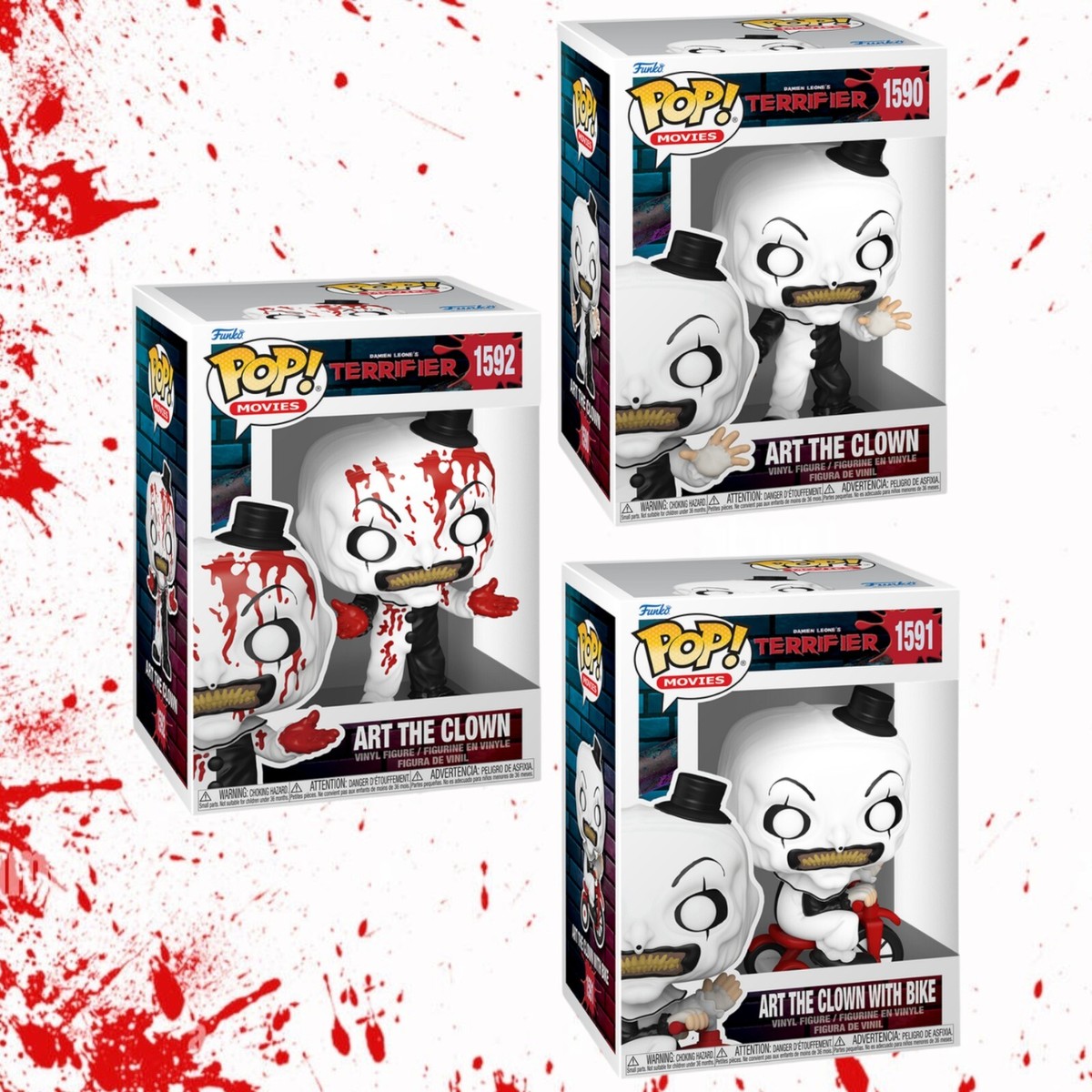 TERRIFIER Art The Clown Funko Pop! (2024) 3pc Vinyl Figure Set 1590, 1591 &  1592 | eBay