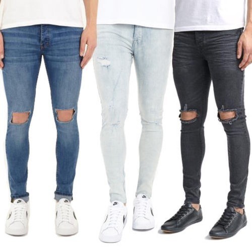 Denim Cut Out Jeans Ripped Pants 