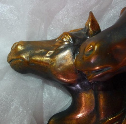 Art Deco Horse Heads Rodeo Cowboy Copper Animal Wall Plaque Western Rustic RARE - Picture 7 of 9