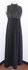 Vtg 70s Black Sequin Mock Neck Empire Waist Midi Maxi Dress Size 8 / S Retro
