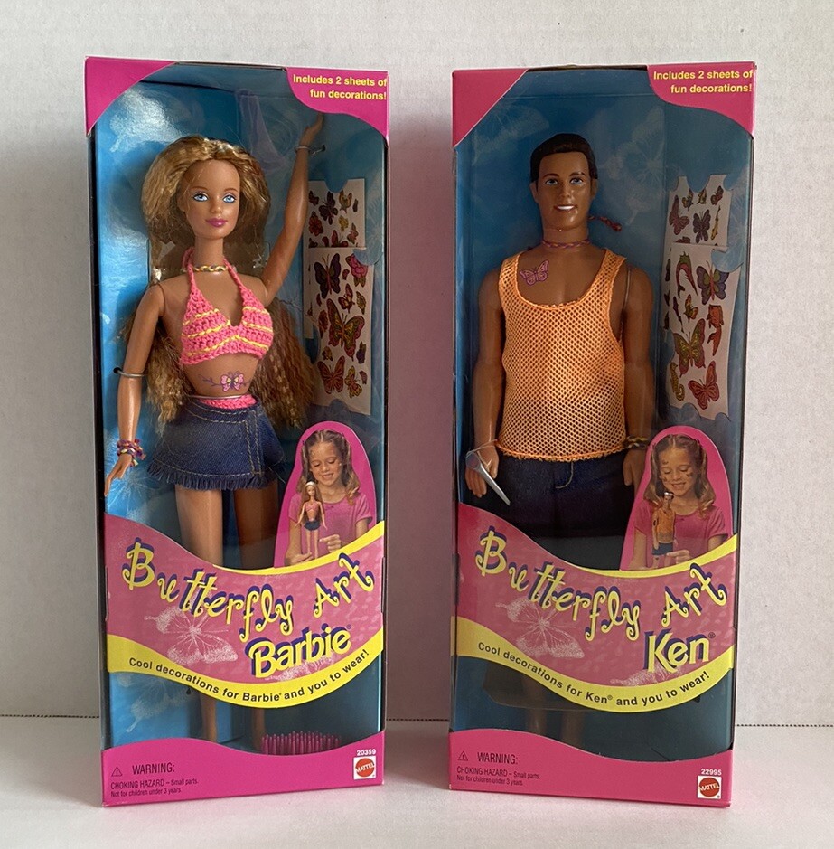 Set NIB 1998 Butterfly Art Barbie Doll 20359 Tattoo Ken 22995