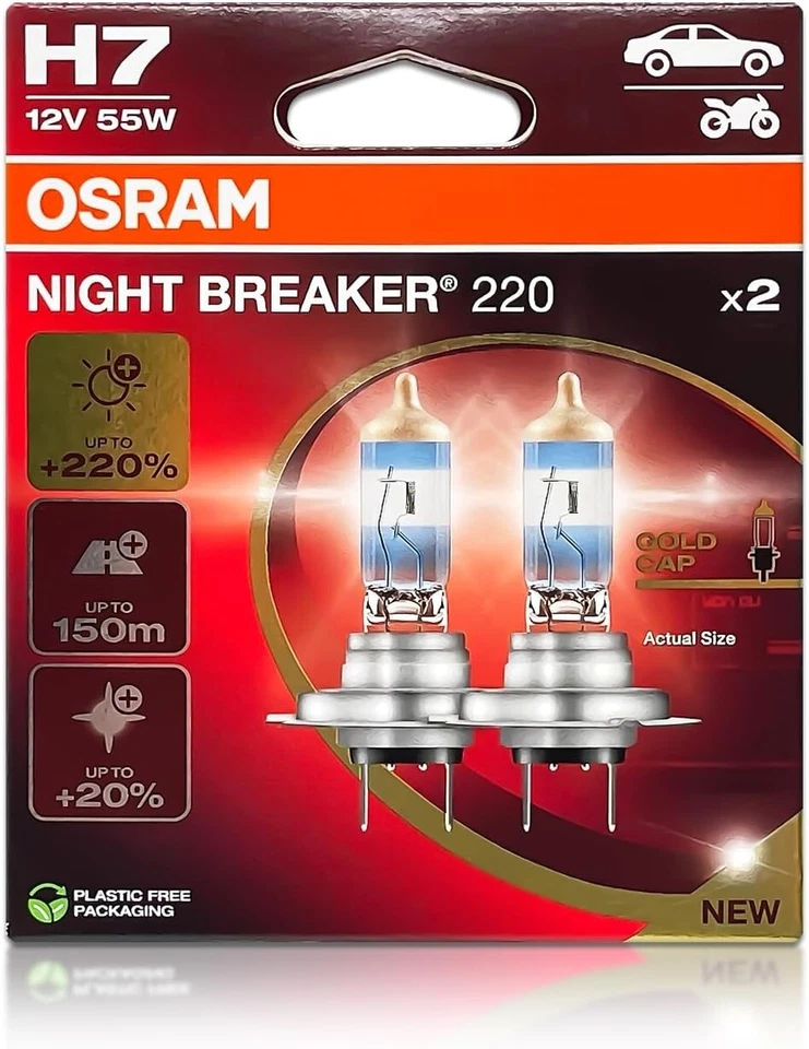 Osram Night Breaker 220 H7 55W Two Bulbs Headlight High Beam Replacement Stock - Image 2 of 4