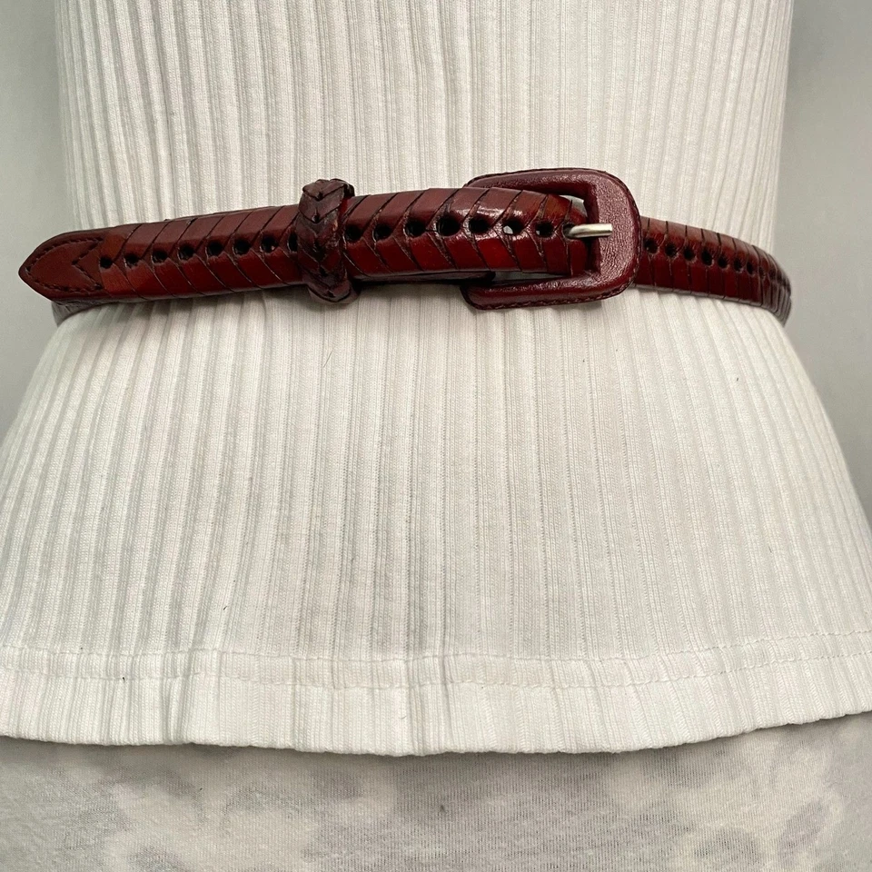 Мексиканский пояс 28 талия в елочку бордовый коричневый кожаный дырокол отверстия по всей длине - Изображение 2 из 4