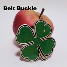 Shamrock 4-leaf Clover Green Enamel Pewter Belt Buckle 2001 Irish Good Luck