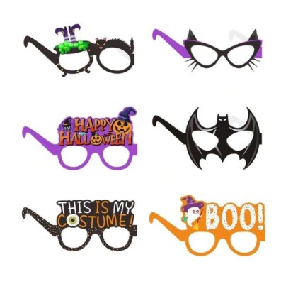 6 Stück Halloween Party Gläser, Papierkürbis, Geist und schwarze Katze geformte Requisiten