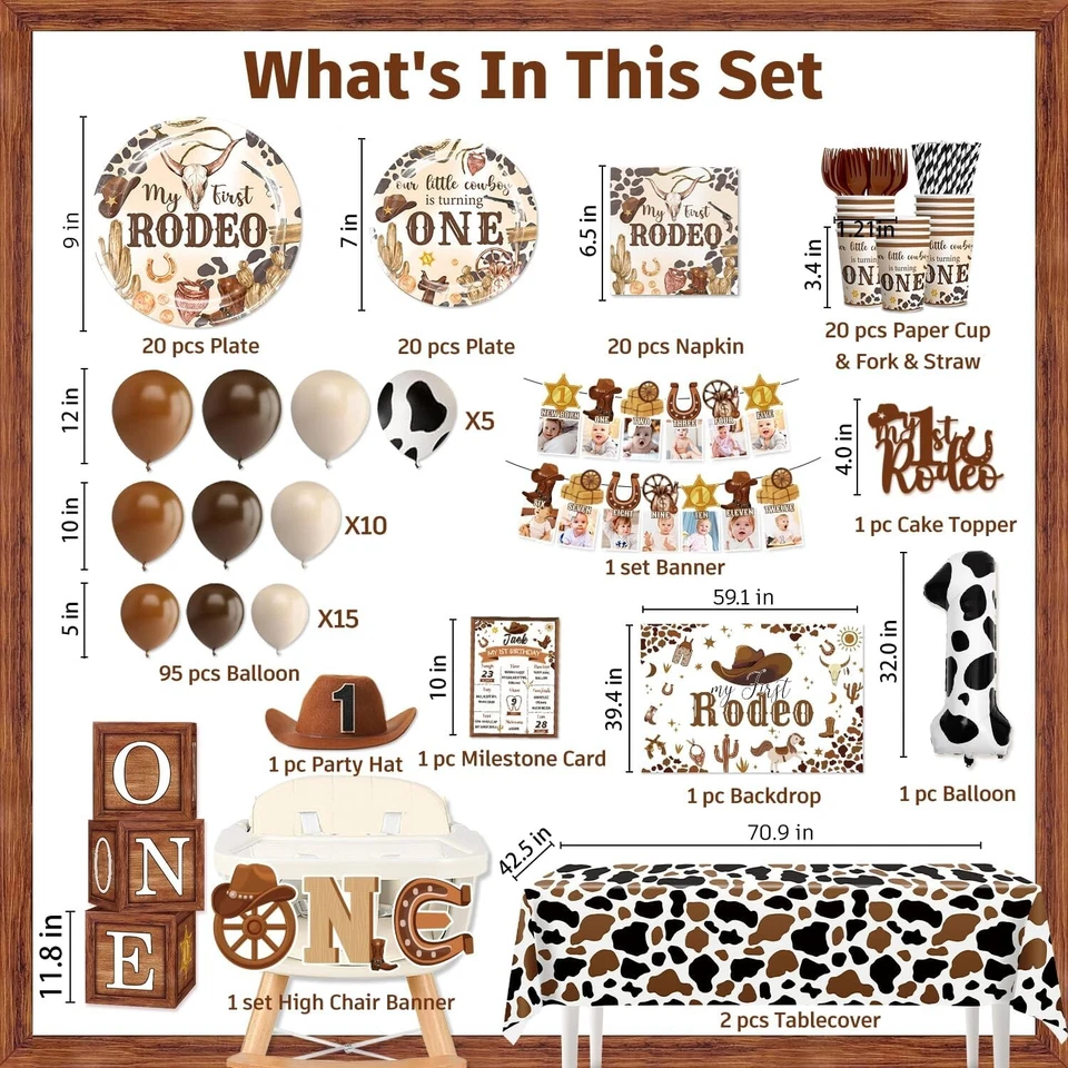 Pack Cumpleaños Mi Primer Rodeo 226 Piezas con Platos y Arco Globo - Sirve 20 Foto 4 de 4