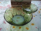 Vintage Anchor Hocking Swedish Modern Avocado Green Chip & Dip Set in Box T1000