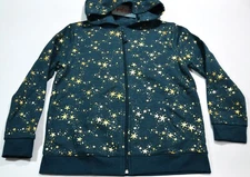 Cat & Jack Girls Zip Up Fleece Hoodie Jacket Sz XL 14/16 Plus Teal Green W Stars