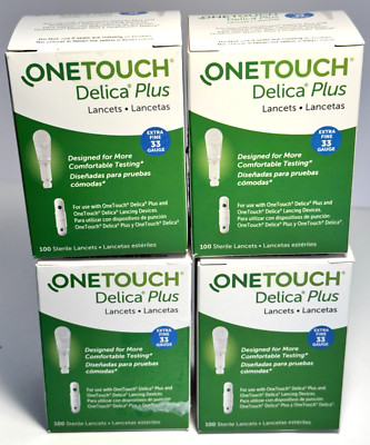 4 Boxes ONE TOUCH Delica Plus - 100 Lancets - Brand New in Sealed Box Exp. 2026