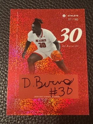 DJ BURNS JR. 2024 ONIT NC State Basketball Red On Card AUTO # 27/110 Autograph