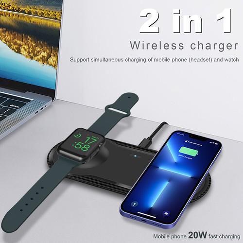 20W Wireless Charger 2in1 Fast Charging Pad For Apple Watch 8/7/SE iPhone 14 13 - Picture 1 of 21