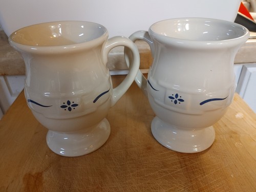 Longaberger Pottery Woven 2 Ivory Blue Latte Coffee Tea Mug Cup