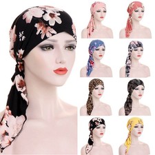 Women Muslim Stretch Floral Turban Hat Chemo Cap Hair Loss Head Scarf Wrap