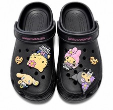 Zuecos Sanrio Hello Kitty My Melody Kuromi negros US9 Japón limitado Y2K