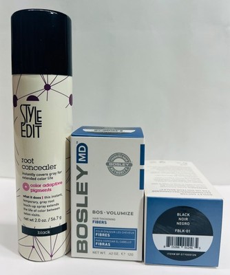 BOSLEYMD Hair Thickening Fibers BLACK .42oz & ROOT CONCEALER BLACK 2oz - PACK 3 