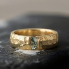 Moss Agate Engagement Ring Set Sterling Silver Bridal Wedding Lab Grown Diamond