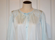 MISS ELAINE Blue Satin Nylon Lounge Robe Womens Small Long Sleeve