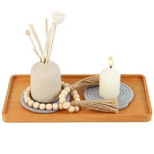 Wooden Candle Tray Holder 14 * 7 Inch Rectangular Decorative Serving Trays fo...