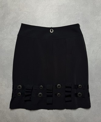 Save The Queen Vintage Black Skirt Metal Eyelets Ribbons Size S