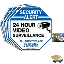 4 Pack"Security Alert - 24 Hour Video Surveillance, All Activities Monitored"...