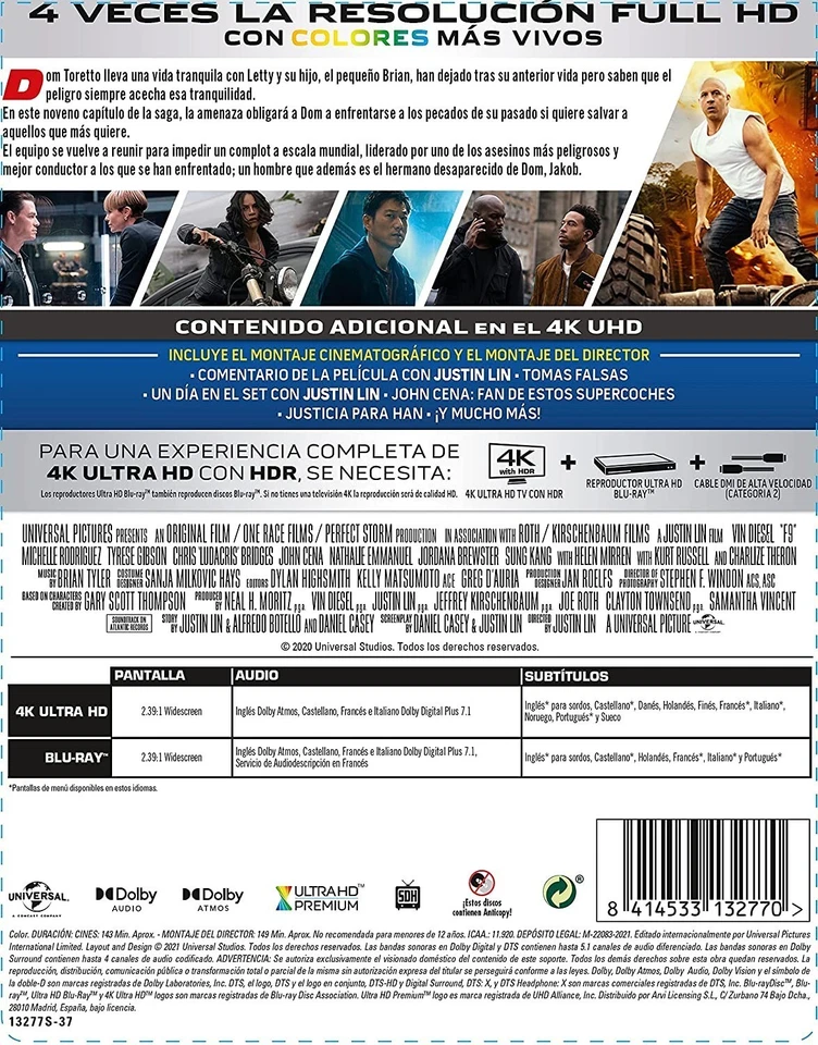 Fast & Furious 9 (4K UHD + BD) (ED ESPECIAL METAL) [Blu-ray] - Image 2 of 3
