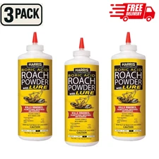 16oz Harris ROACH POWDER with Lure - Kills Roaches,Bugs,Silverfish,Pack of 3