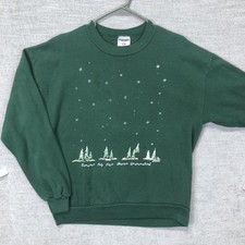Vintage Jerzees Sweatshirt Mens L Green Snowmen Heaven Christmas Pullover 90s