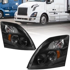LED Headlights For 2004-2014 Volvo VNL Black Factory Style Driver Passenger Pair