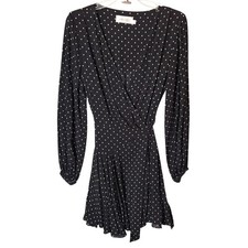 Zimmermann Stranded Polka Dot Wrap Mini Dress Womens 0 Black White Romantic