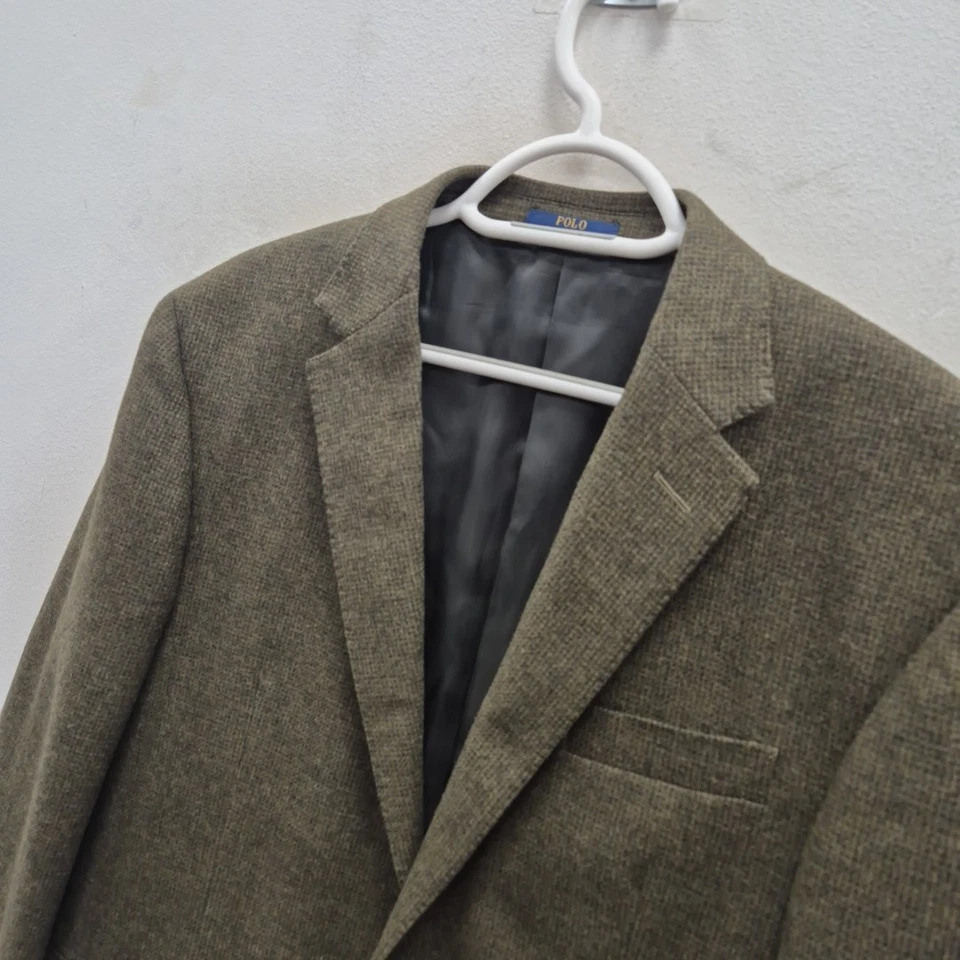 Chaqueta Blazer Ralph Lauren Polo Verde Espiga 100% Lana de Cordero Tweed Talla 40 Foto 2 de 4