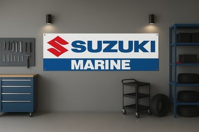 Suzuki Marine Outboard Boat Engine Flag 71x24'' Workshop Garage Banner Decor