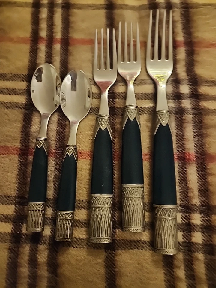 Cuchillo INOX EME verde/plateado adornado cubiertos 18/10 cuchara horquillas Italia 12 piezas Foto 4 de 4