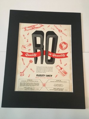 RUBERY OWEN CAR COMPONENTS-1956 mounted original advert 14x11 inches