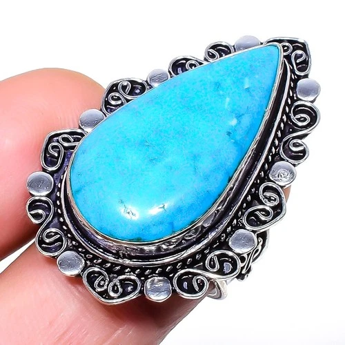 Natural Sleeping Beauty Turquoise Gemstone 925 Sterling Silver Ring Size 6.5 R03