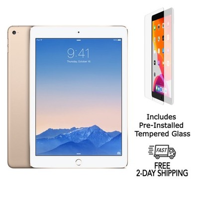 Apple iPad Air 2 (Cellular Unlocked) 16GB Gold w/ Tempered Glass (Excellent)