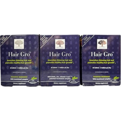 (3) Nordic Hair Gro Dietary Supplement With Botanicals 60 Tablets - Exp 11/2026+