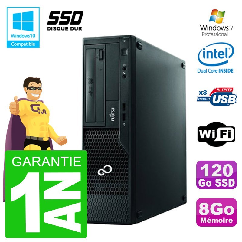 PC Fujitsu Esprimo E500 E85+ DT G640 RAM 8Go SSD 120Go DVD Wifi W7